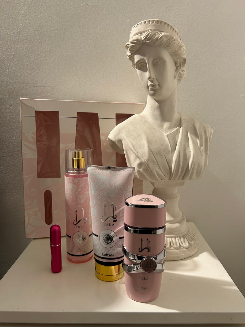 Super Kit lattafa yara Perfume, crema, perfumero y splash