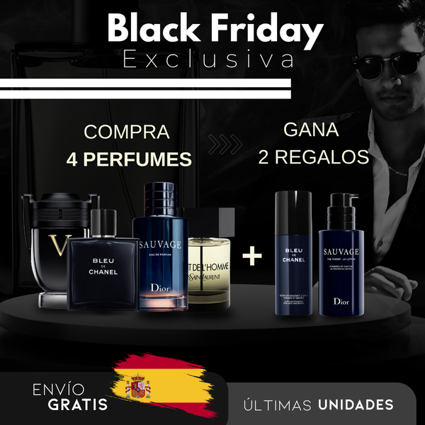 Compra 1, Recibe 4: Invictus + Bleu de Chanel + Sauvage + La Nuit de L’Homme + 2 Regalos Exclusivos – Black Friday Edition